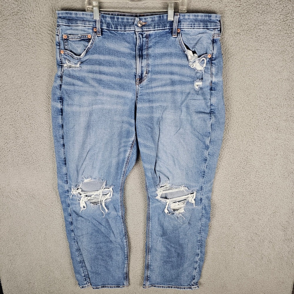 American Eagle Jeans Women 20 Blue Distressed High Rise Curvy Straight Stretch
